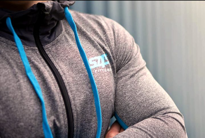 Close-up of the S4S chest logo and blue drawcords